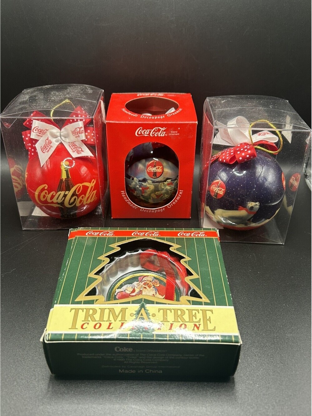 Vintage Lot Of 4 Coca Cola Christmas Ornaments 1990’s